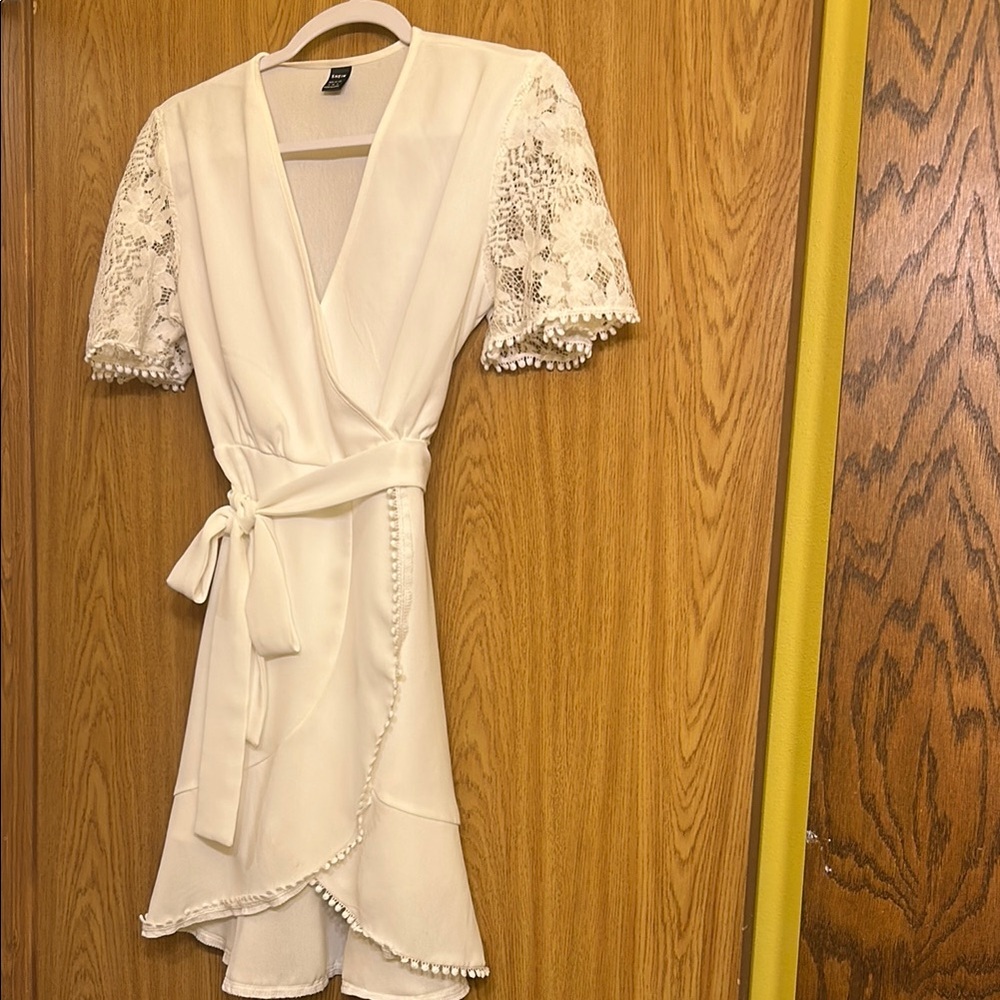 SHEIN White Ruffled Wrap Mini Dress with Tie Front